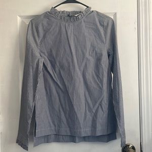 Navy striped high-neck cotton blouse